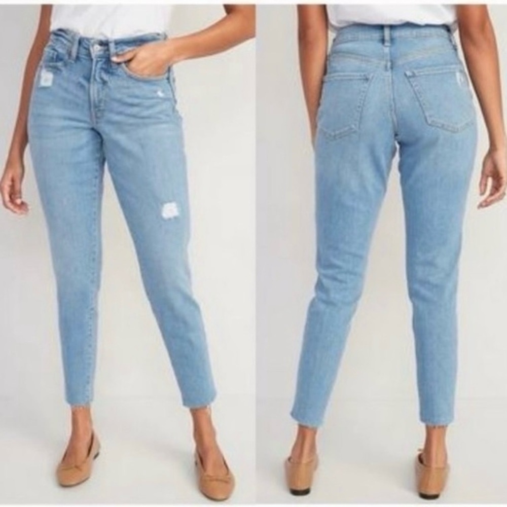 Old Navy High-Rise O.G. Straight secret-smooth pockets distressed jeans EUC sz 0